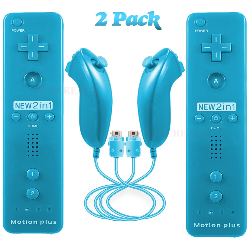 2x Wii & Wii U Motion Plus Remote Controller Joytisk + Nunchuck+Case for Will U