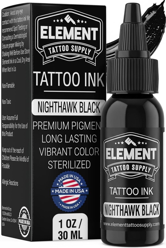 Nighthawk Black Permanent Tattoo Ink - 1oz Professional Solid Black for Outli...