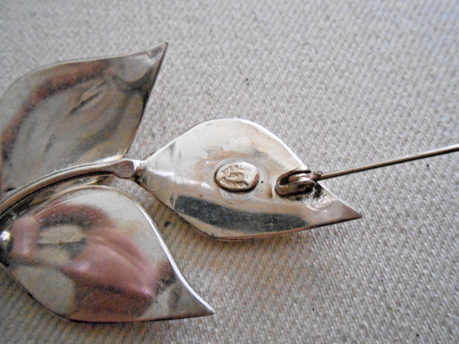 Vintage Signed Sterling Silver Triple Leaf Brooch 242415