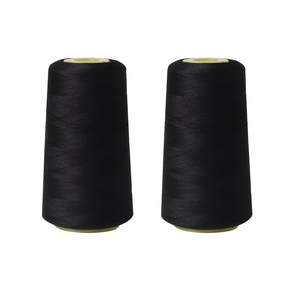 Sewing Thread Cone Set 2 Pack Serger 3000 Yards Each All Purpose Black Machine