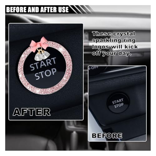 Bling Diamond Car Engine Start Stop Button Decoration Ring, Crystal Pink