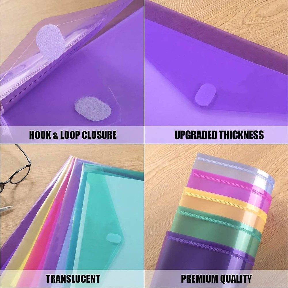 12 Pack Plastic Envelopes File Folders, Plastic Folders w Pockets Large Capacity