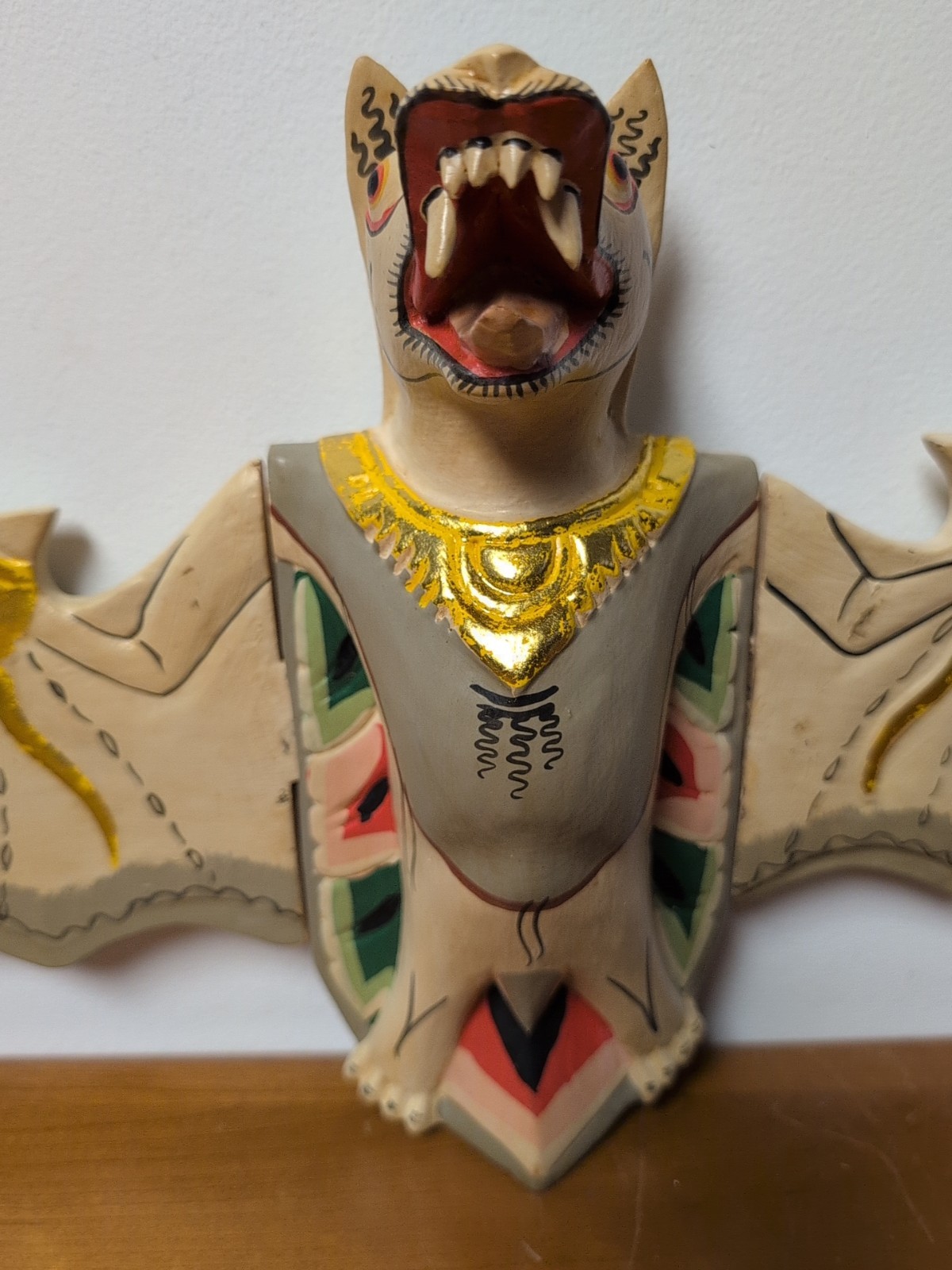 Vintage Flying Bat Mobile Balinese Spirit Chaser Hand Carved Wood Folk Art 18"