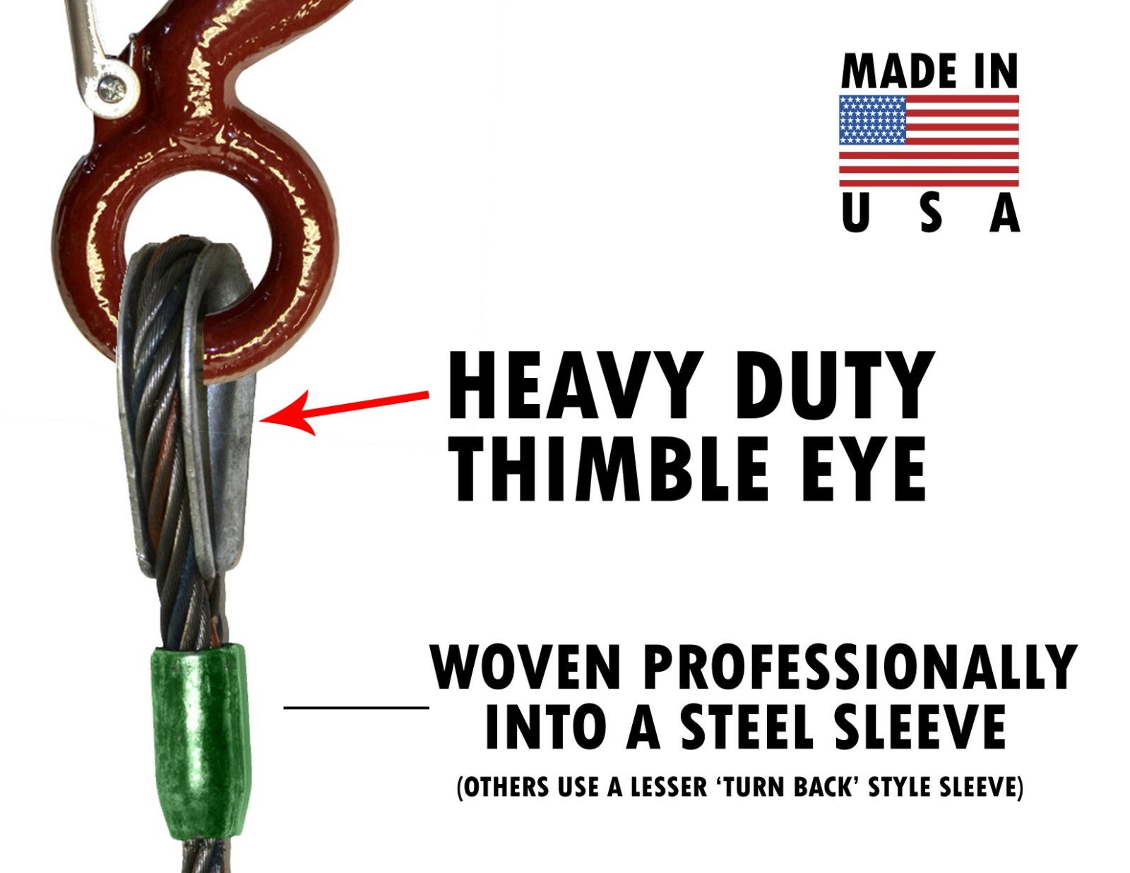 3/8" Tow Cable 150 FT Winch Line Fixed Hook with Latch USA Made Wrecker Tagged