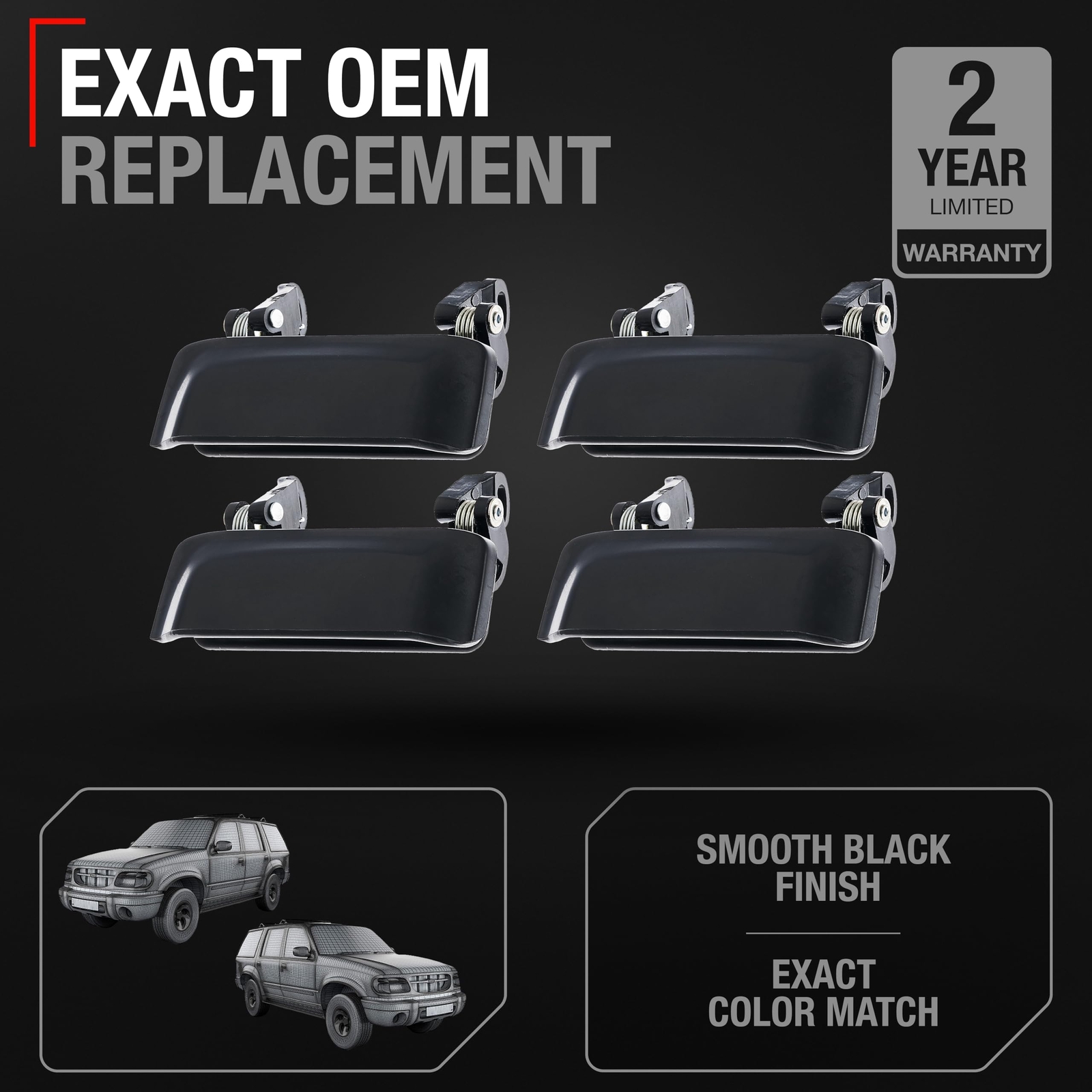 Exterior Door Handle 4-Set for 98-01 Explorer & Mountaineer, 2L2Z7822404AAPTM