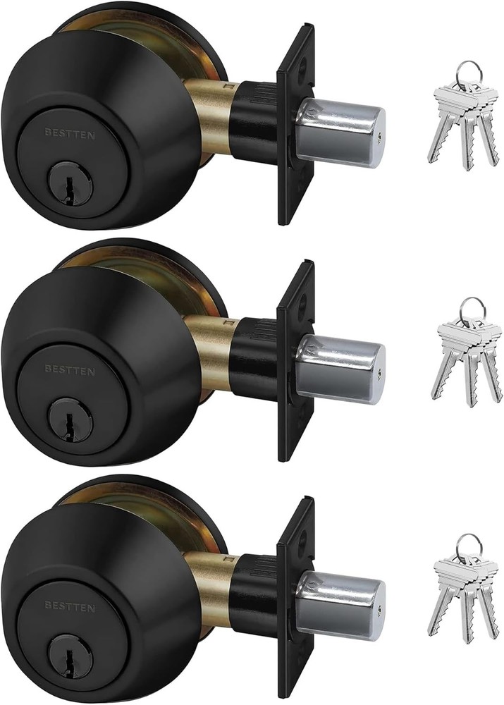 3 Pack Keyed Alike Deadbolt, Single Cylinder Entry Door Lock with Same Key, 9