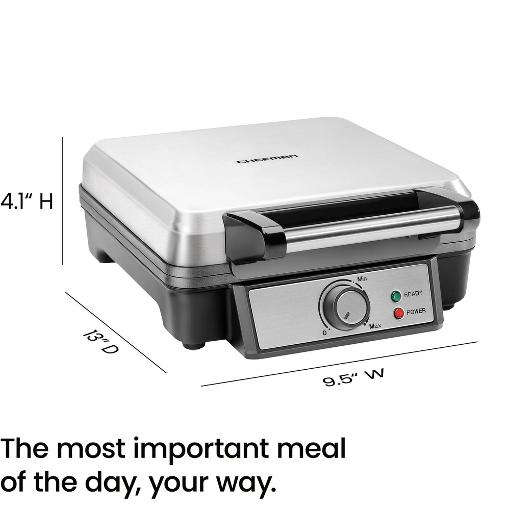 4 Slice Belgian Waffle Maker W/ Adjustable Temperature, Stainless Steel
