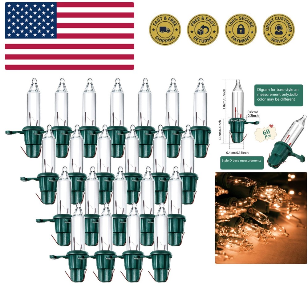 60 Count Christmas Tree Replacement Light Bulbs 2.5v 0.425 Watt Replacement B...