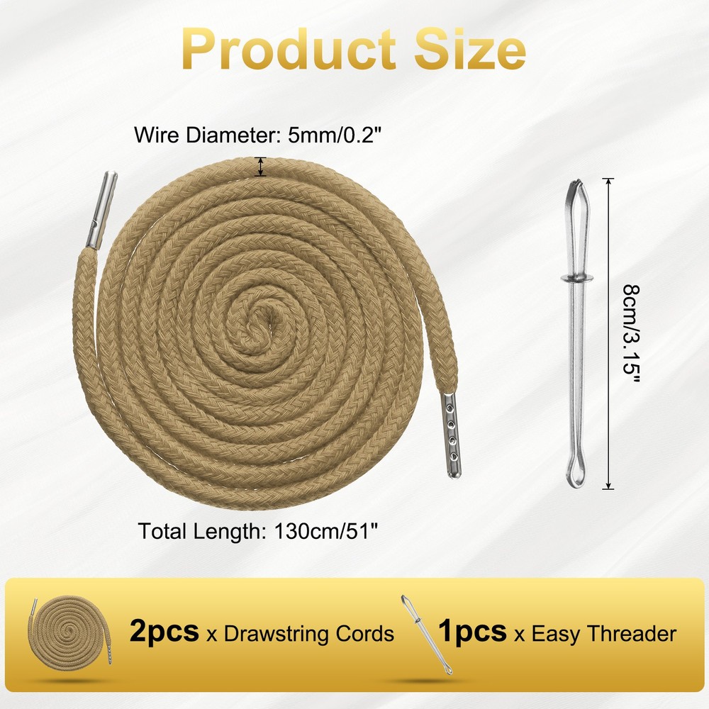 2pcs Drawstring Cords 51" Replacement Drawstring with Threader Khaki