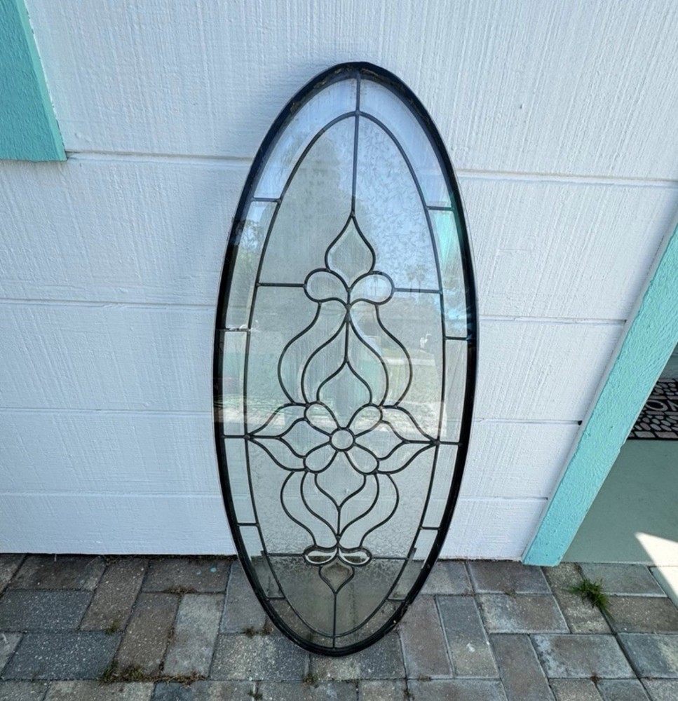 Leaded Stained Glass Transom Window Oval Decorative Architectural Panel