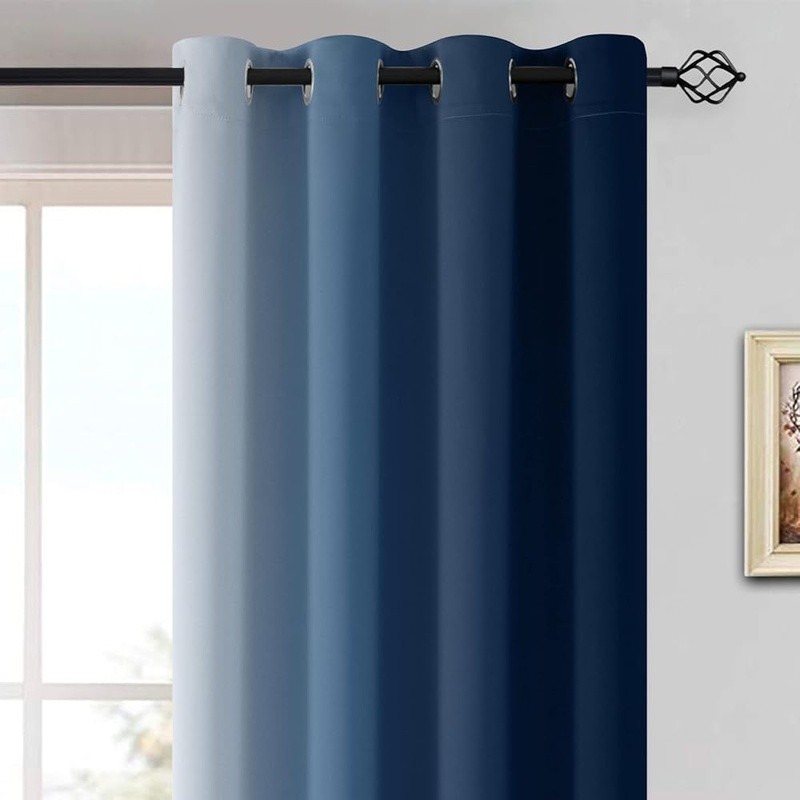Ombre Blackout Curtains 8 Grommets Gradient Panel Soft Polyester Noise Reduction