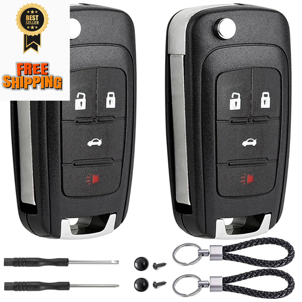 2 Pack Flip Key Fob Case Shell Replacement 4 Button for Chevy Cruze Black