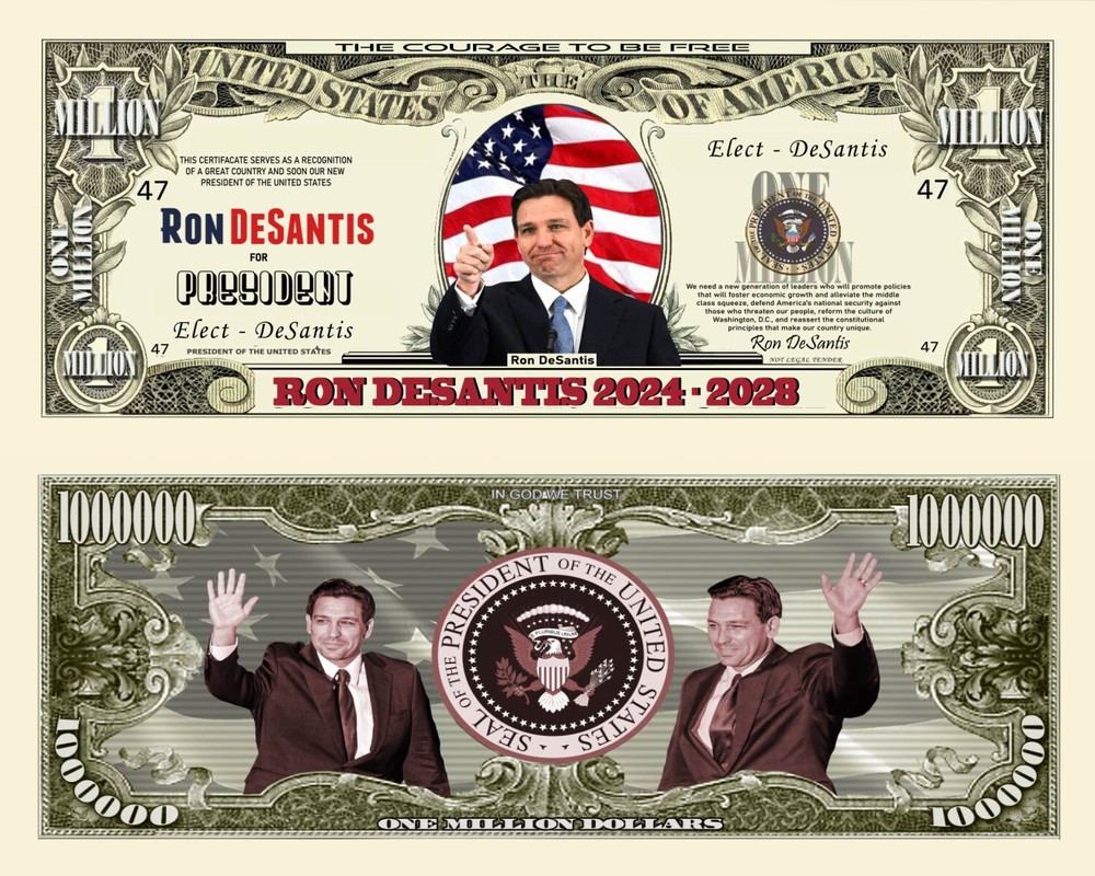 Ron DeSantis for President Million Dollar Bill Play Funny Money Note +FREE SLEEV