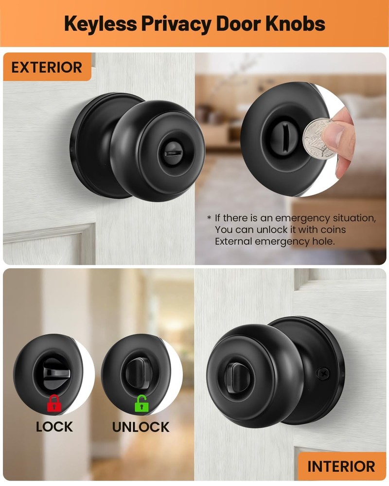 10 Pack Black Door Knobs, Privacy Door Knobs Interior Door Knob for Bedroom US..