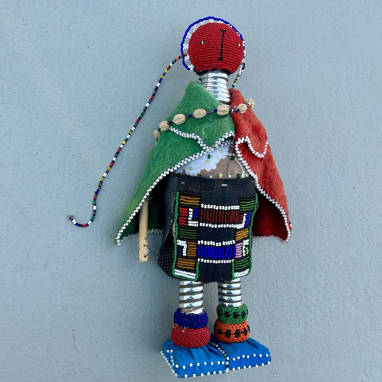 Ndebele Beaded Fertility Doll with Neck Rings South Africa 1990s Vintage 15¼″