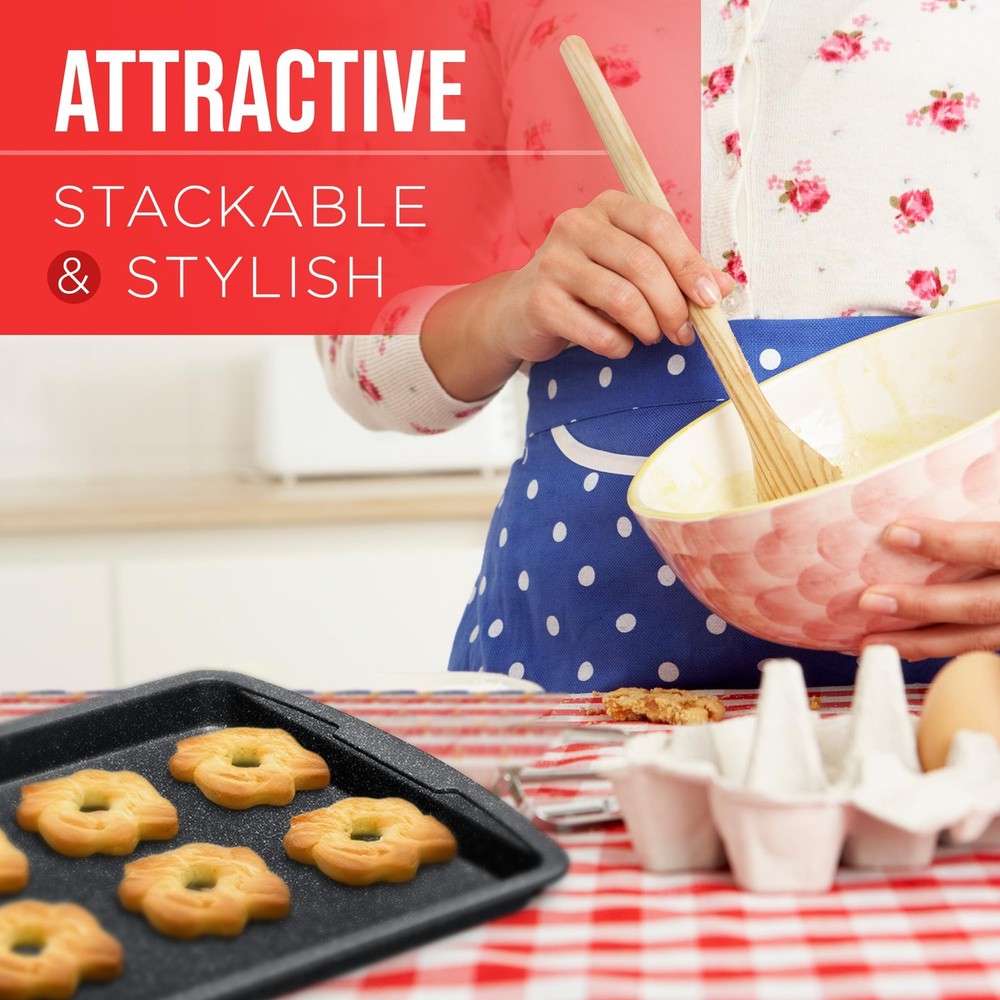 Gray Marble Nonstick Bakeware Set 3 Piece Professional Quality Cookie Sheets