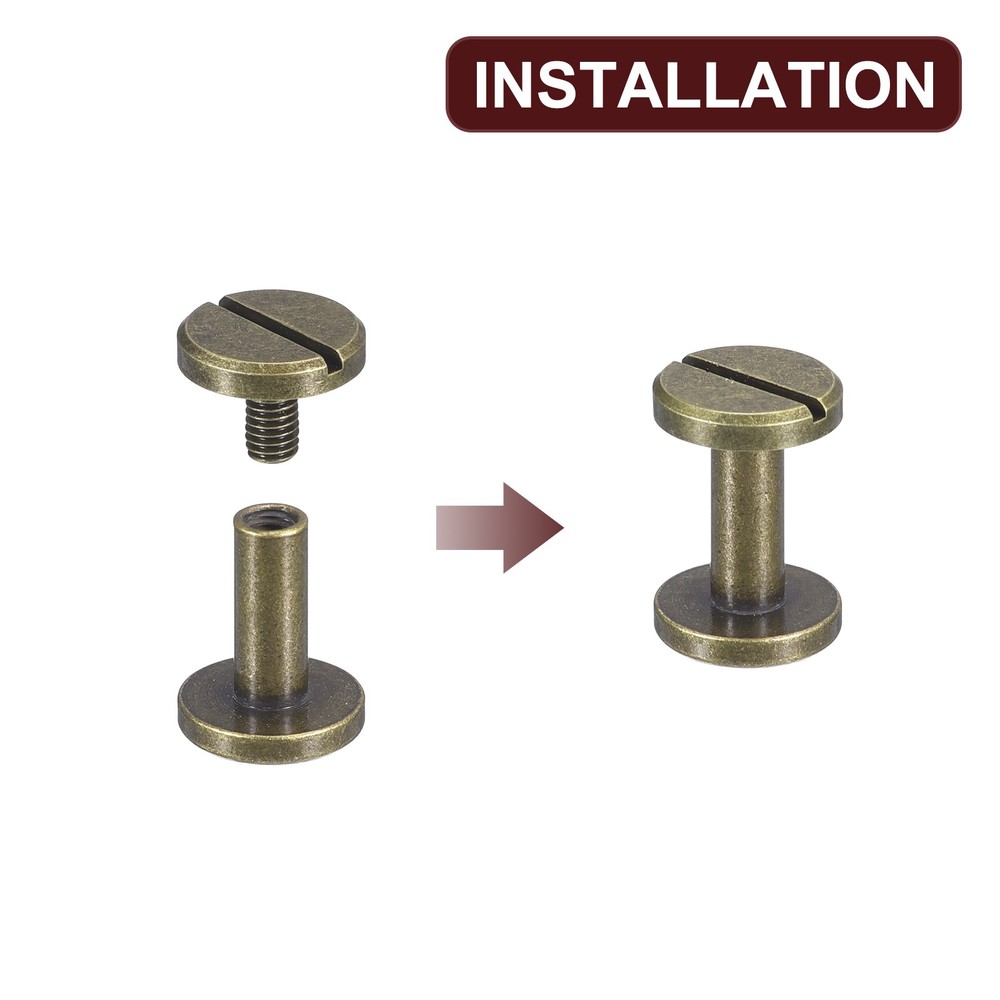 25Pack Brass Chicago Screws, 10x10mm Post Nail Stud Rivets, Bronze