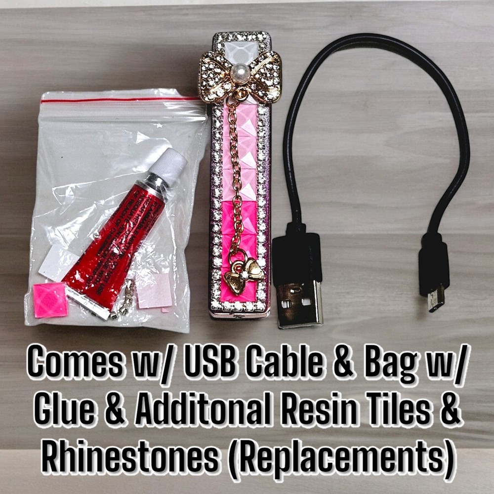 USB Cute Pink Bow Tie Rhinestone Pull Down Sensor USB Lighter 3.25"