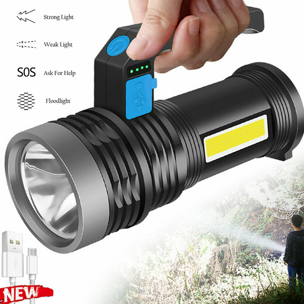 LED Flashlight USB Rechargeable Searchlight Handheld Powerful Camping Torch