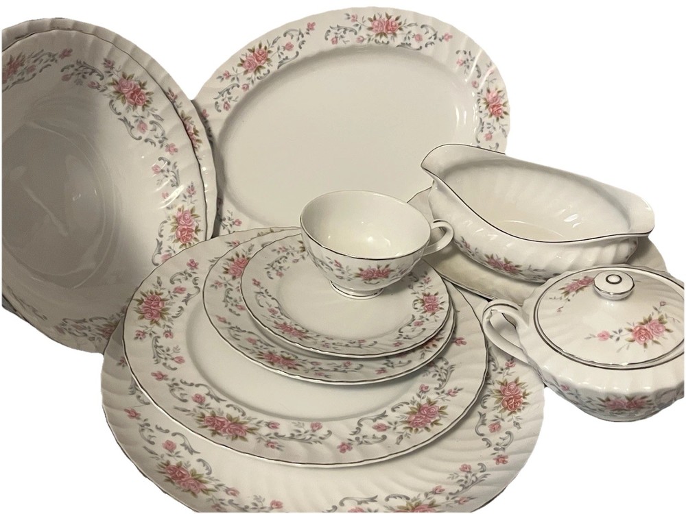 Place setting for 12 Lovely Bone China Anne Pattern