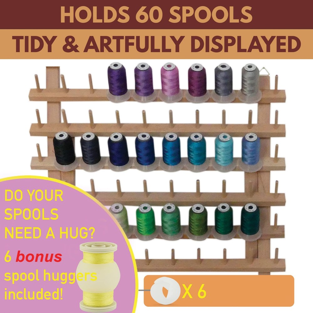 60-Spool Sewing Thread Rack for Spools of Thread – Standing or Wall Mount Emb...