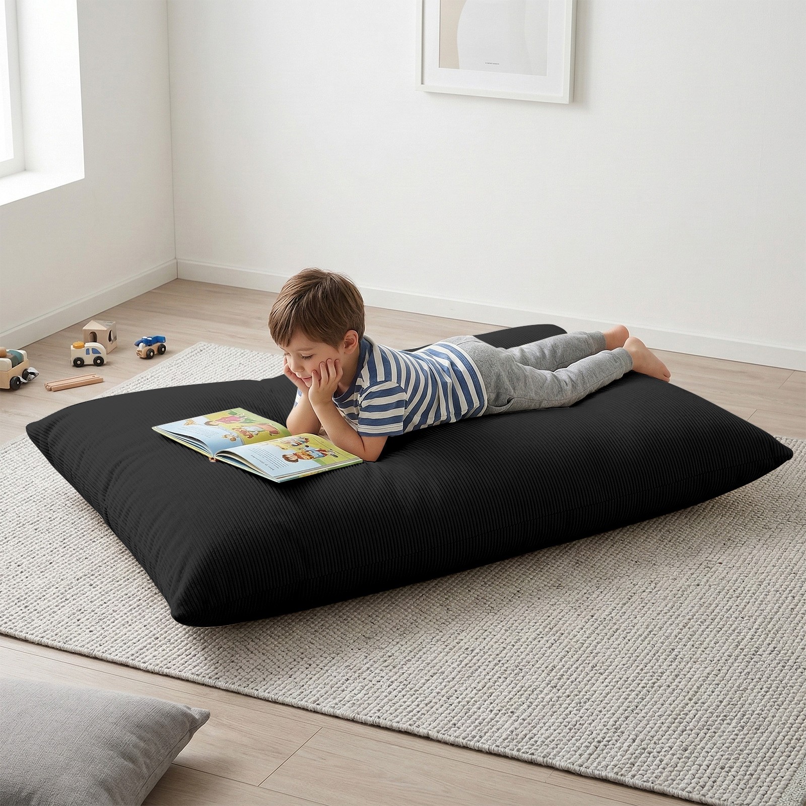 Foldable Kid Bean Bag Chair Corduroy Bed Compression Floor Lounger Sofa Washable