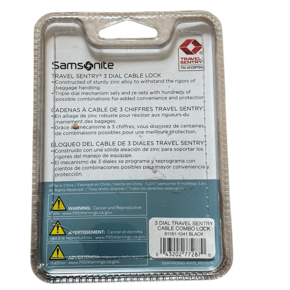 Samsonite Travel Sentry 3 Dial Cable Lock *New*