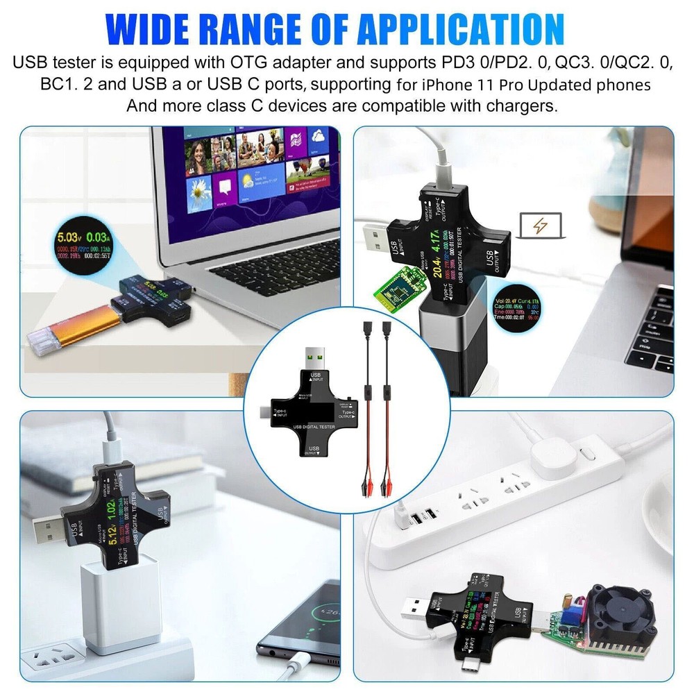 8 IPS Multiple Color Screen USB Power Meter Accepts Maximum Power: 150W