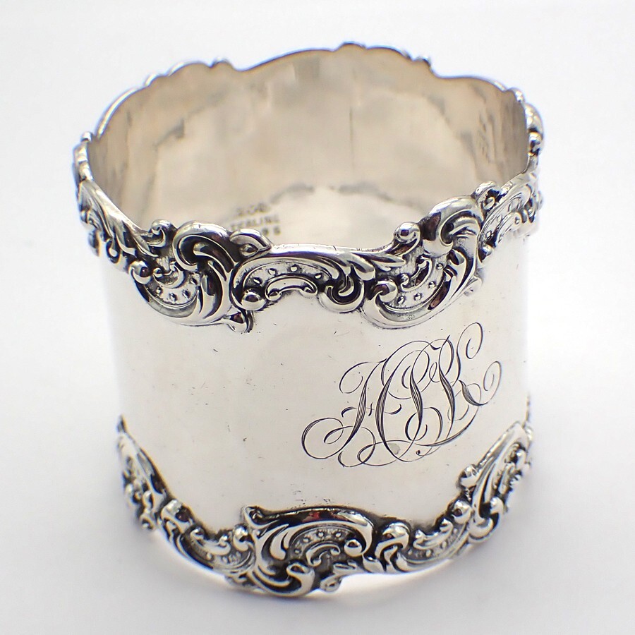Scroll Border Napkin Ring Gorham Sterling Silver Mono HLK
