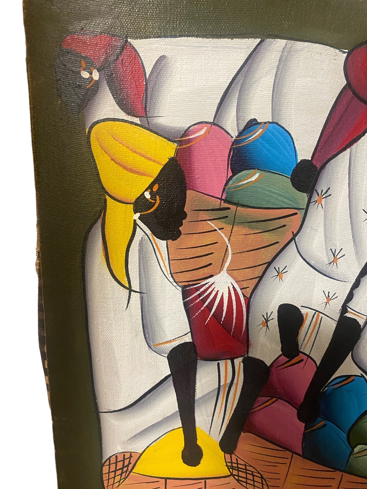 Art Painting Haitian Folk Women At Market Haiti Stretched Fabric Home Decor