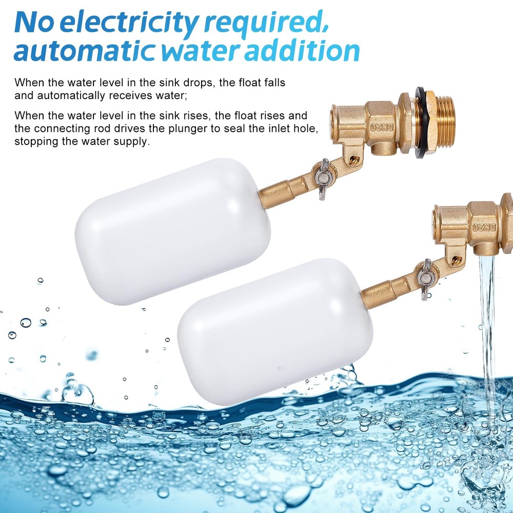 Float Valve 3/4 inch, Brass Water Float Valve with Adjustable Arm, Float Ball...