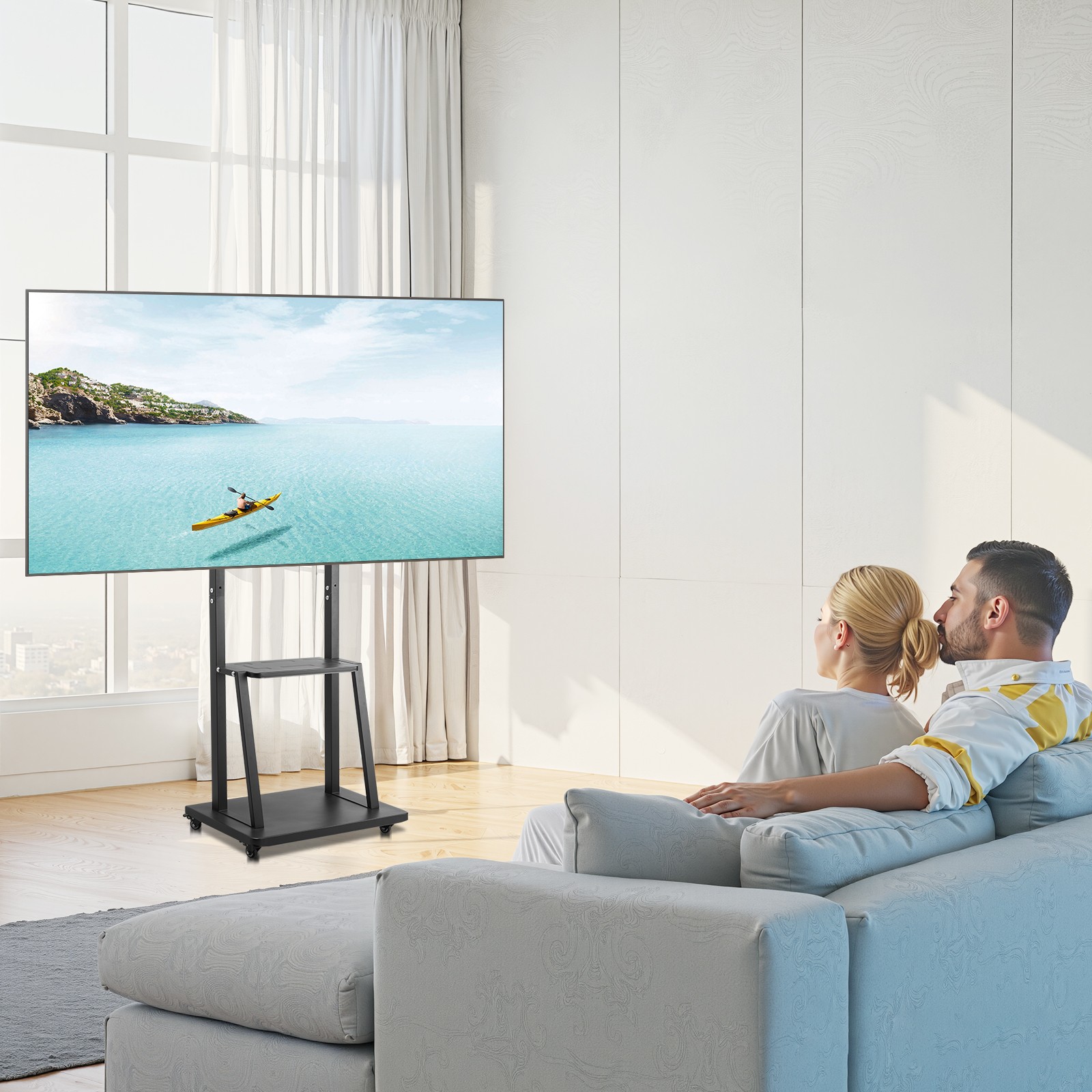 32 to 75 Inch TVs Rolling TV Stand Mobile TV Cart Holds Up to 150 lbs Black