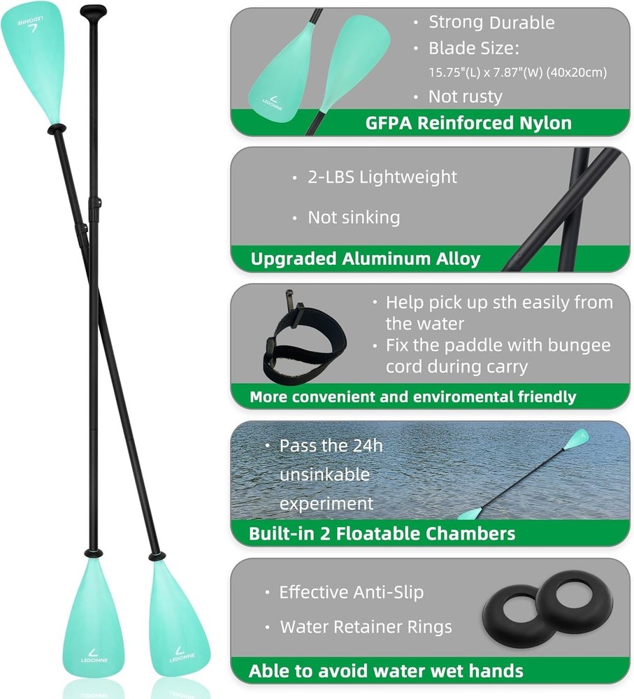 SUP Paddle 4-Piece Adjustable Kayak Paddle Floating Lightweight Paddle Board ...