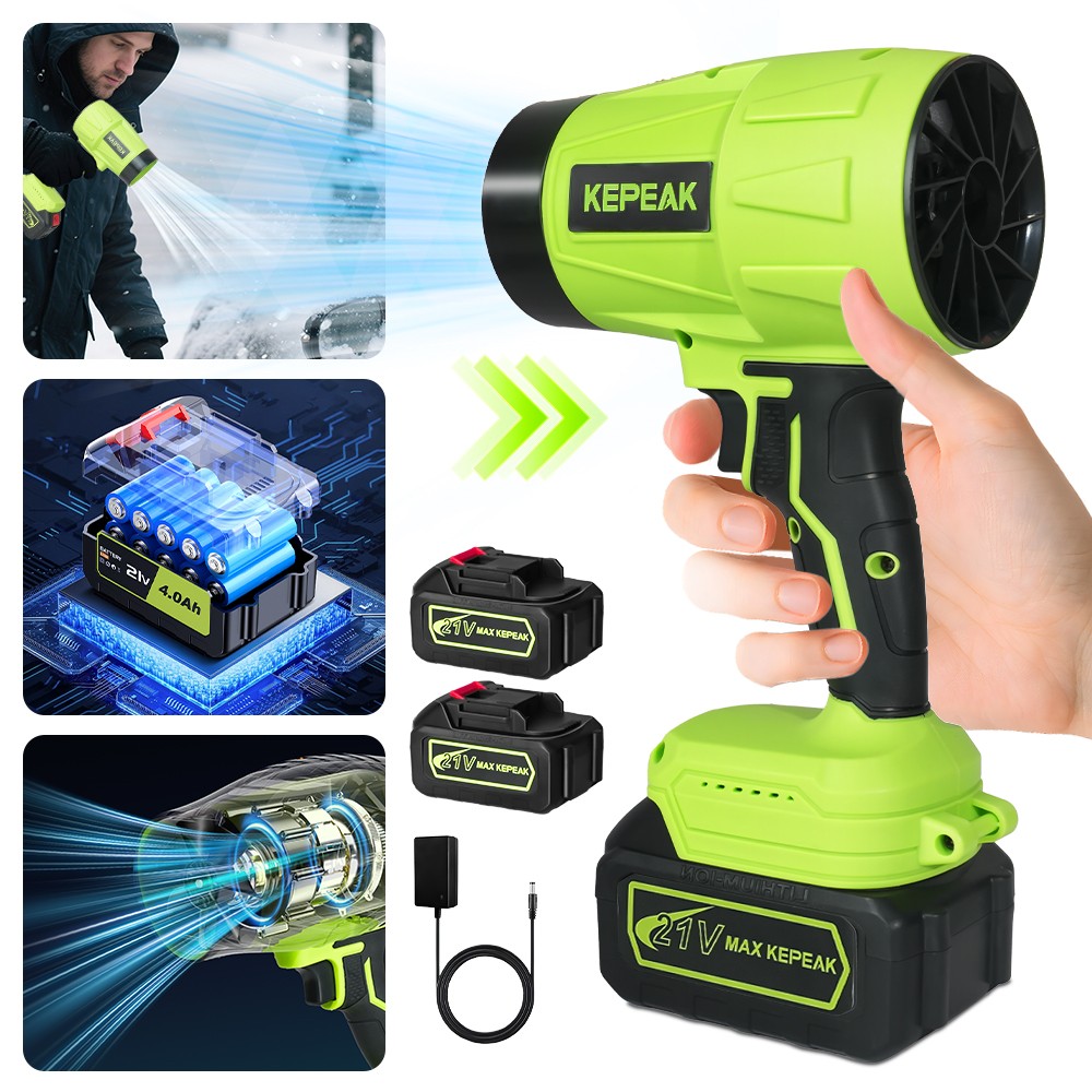 Cordless Air Blower Violent Turbo Fan Handheld Leaf Blower + 2 Batteries/Case