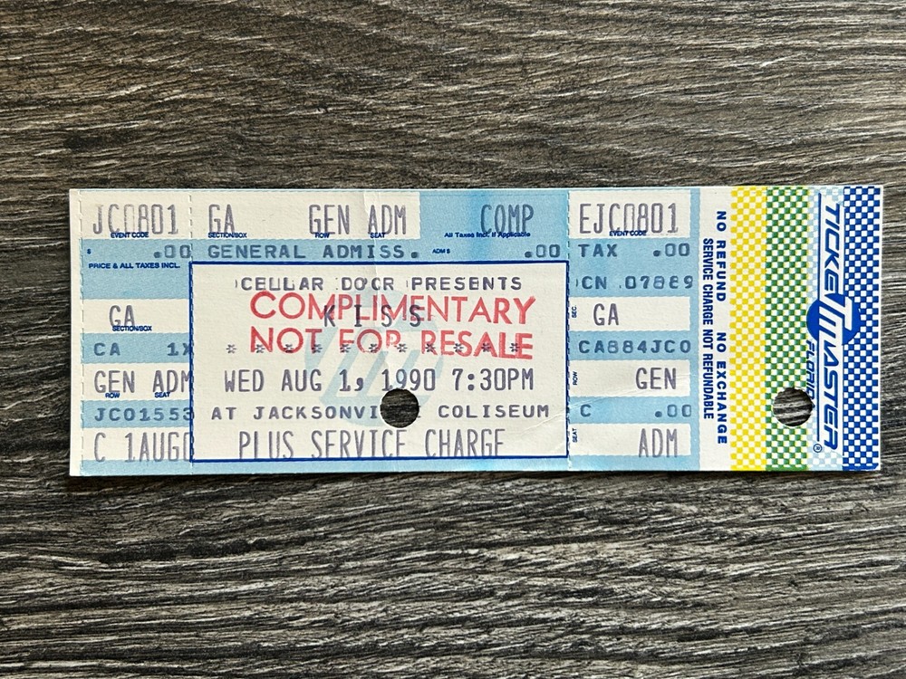 KISS FULL TICKET STUB Jacksonville FL Hot In The Shade Concert Tour Vintage Kiss