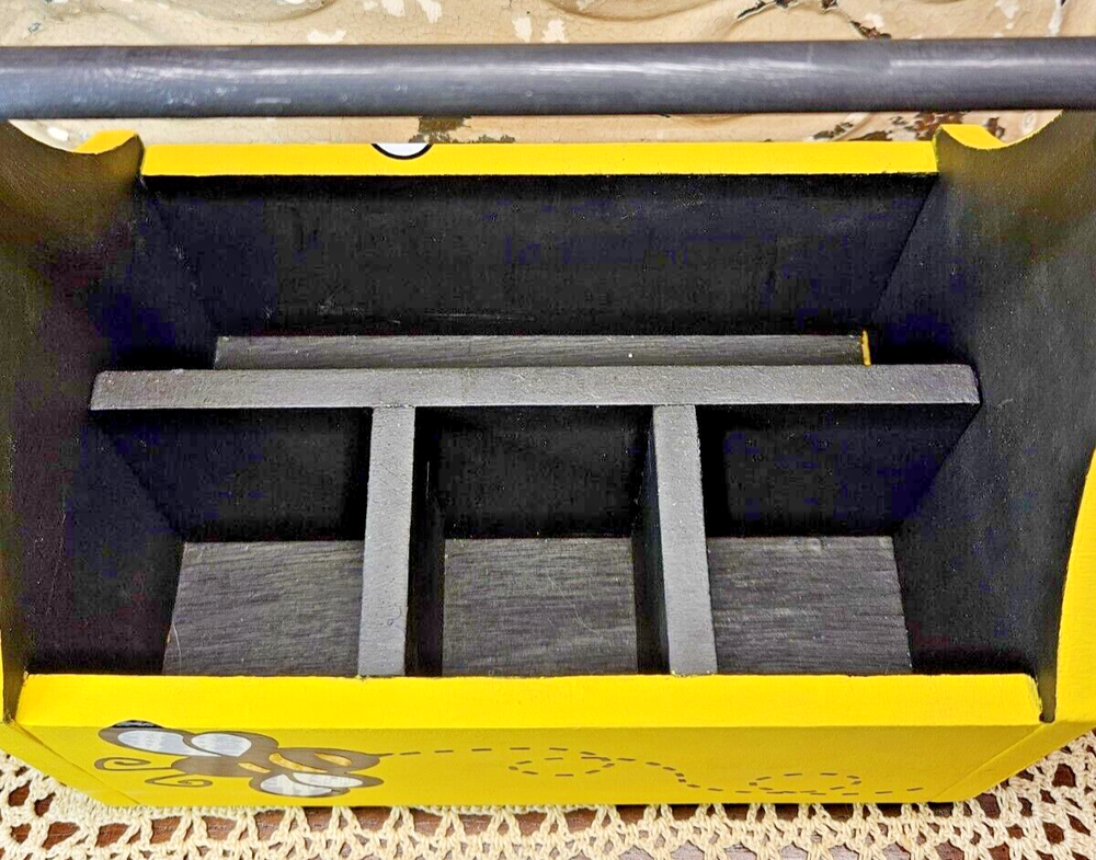 Handmade Yellow and Black Bumblebee Multi-Compartment Toolbox Garden Caddy