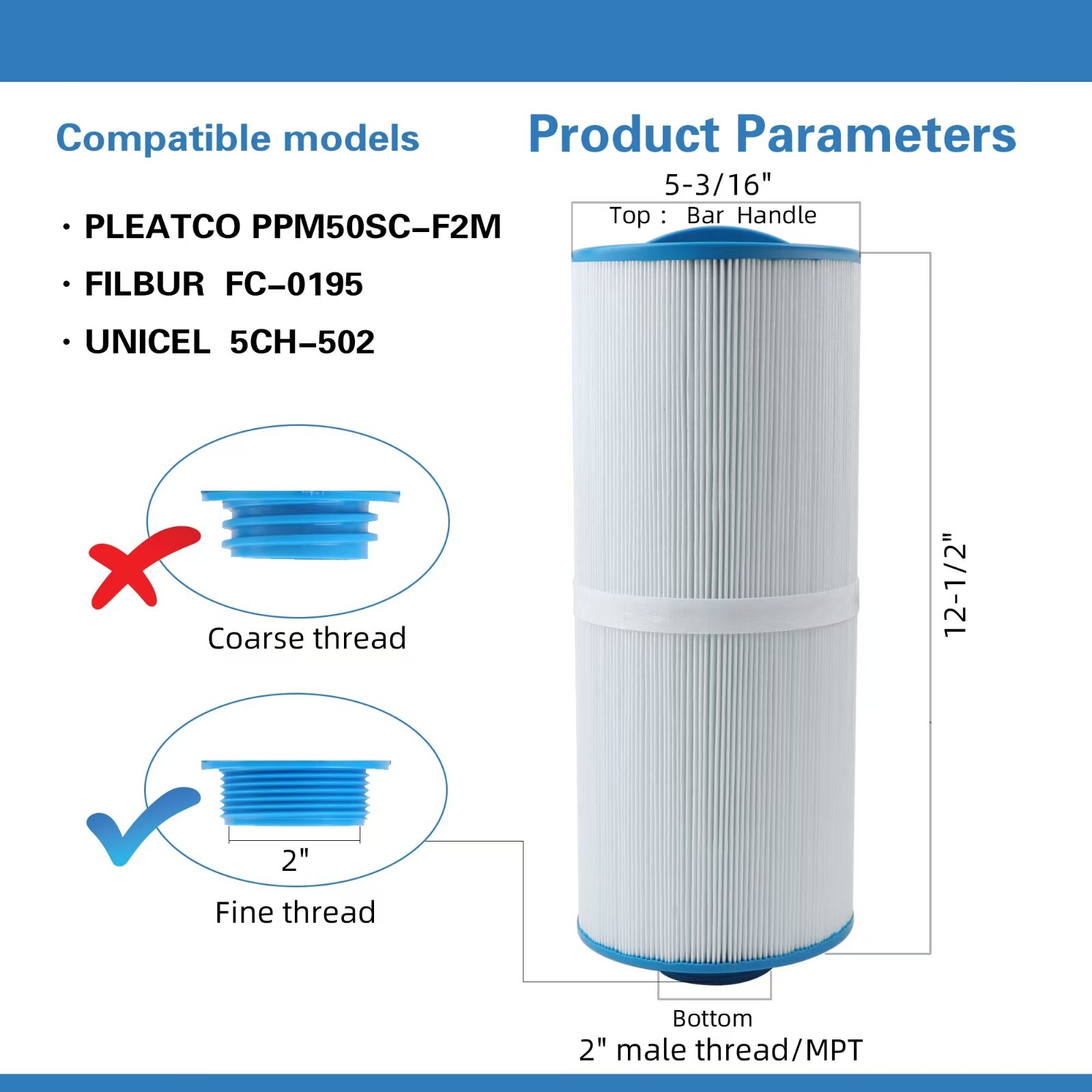 AmiBron 5CH-502 Replaces Marquis Spa Filter, PPM50SC-F2M, FC-0195, Hot Top