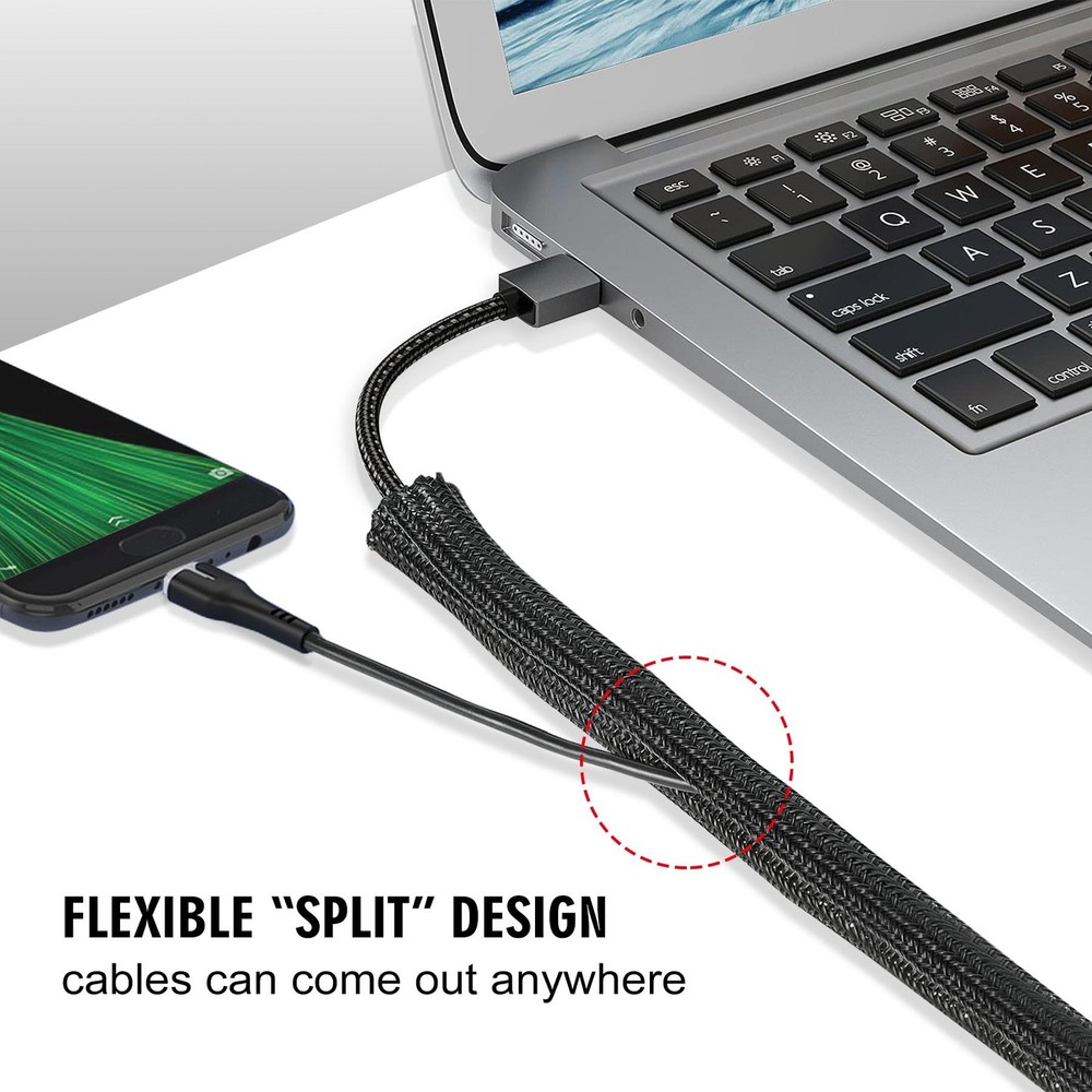 Moxita 25ft 3/4 Split Cable Sleeve - Wire Loom Cord Protector, Black