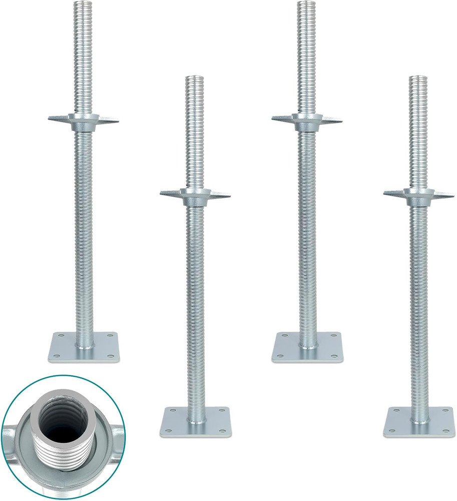 24" Adjustable Scaffolding Leveling Jack, Galvanized Steel, 4-Pack
