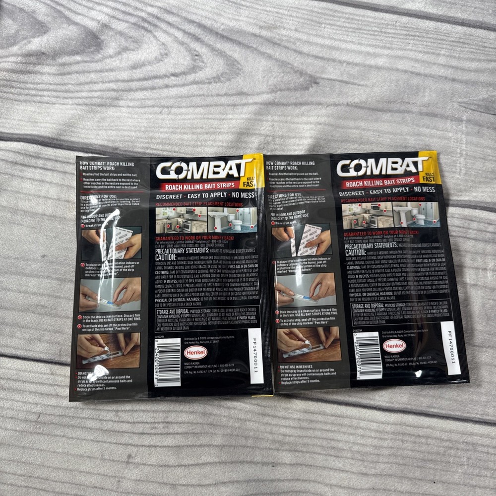 (2)Combat Roach Killing Bait Strips Kills Nest Large/Small Roaches 10 Strips Eac