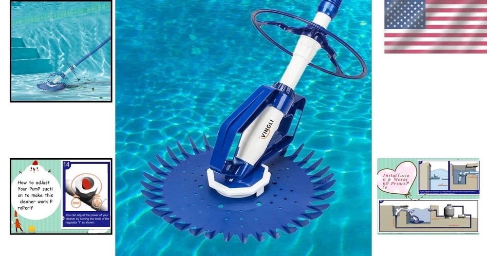 Suction-Powered Pool Cleaner with 10FT Hoses & Adjustable Suction - 2024 Model