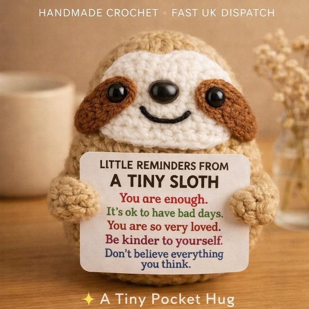 Tiny Sloth Positive Affirmation Plush • Cute Desk Decor • Pocket Reminder