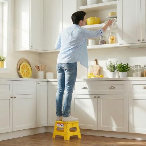 Folding Step Stool 9 Inch, Sturdy Collapsible Step Stool Foldable Lemon Yellow