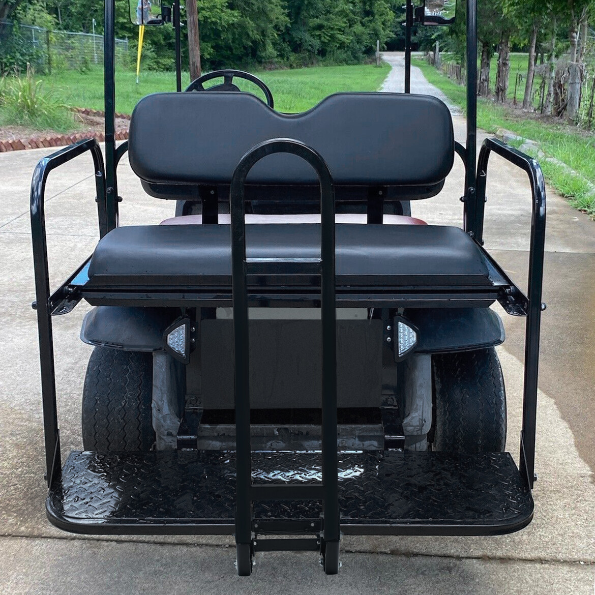 For 1995-UP EZGO TXT Golf Cart Flip Rear Seat Kit W/Roof Support Safety Grab Bar