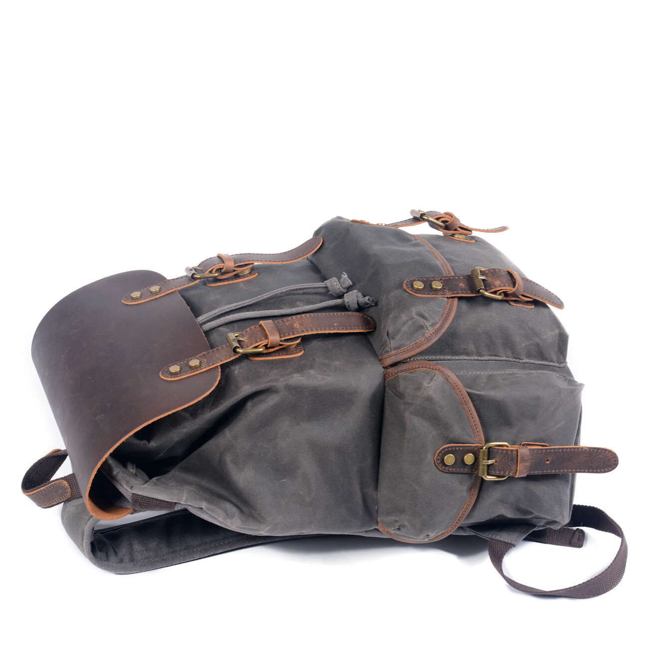 Men Waxed Canvas Leather Backpack Travel Rucksack Camping Hiking School Book Bag