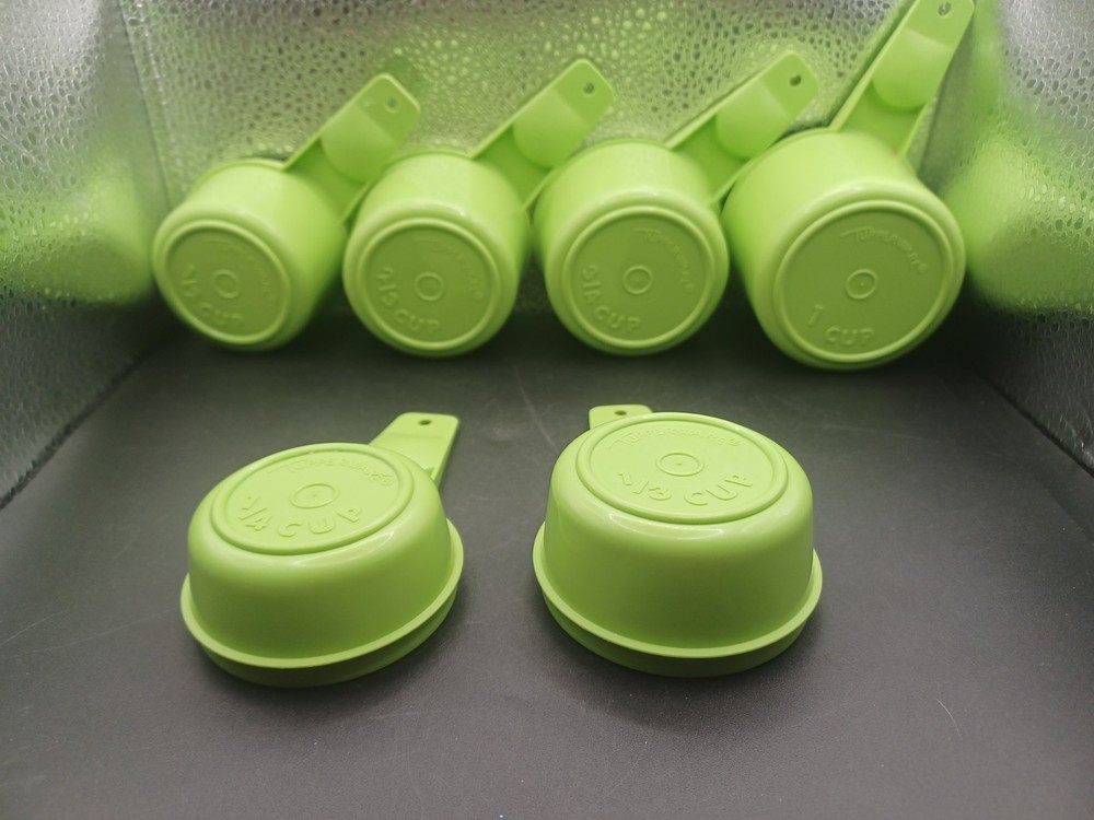6 Vintage Tupperware Nesting Stacking Measuring Cups Set Green Complete