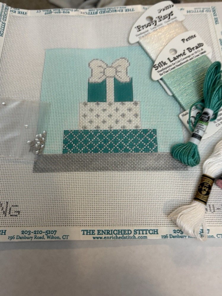Suzie Vallerie Blue Stack Gift Boxes Handpainted Needlepoint Canvas with Threads
