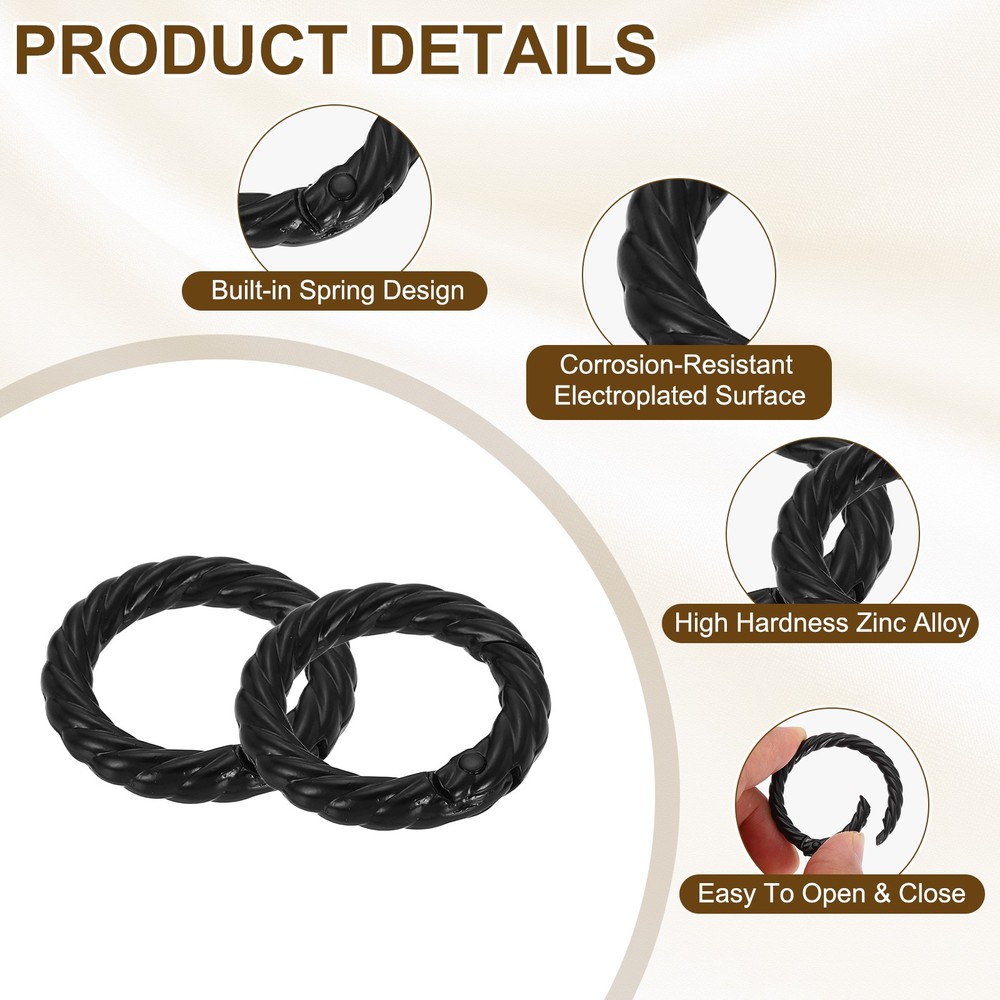 12pcs Spring O Rings 3/4" Round Trigger Metal Snap Hook Key Ring Black