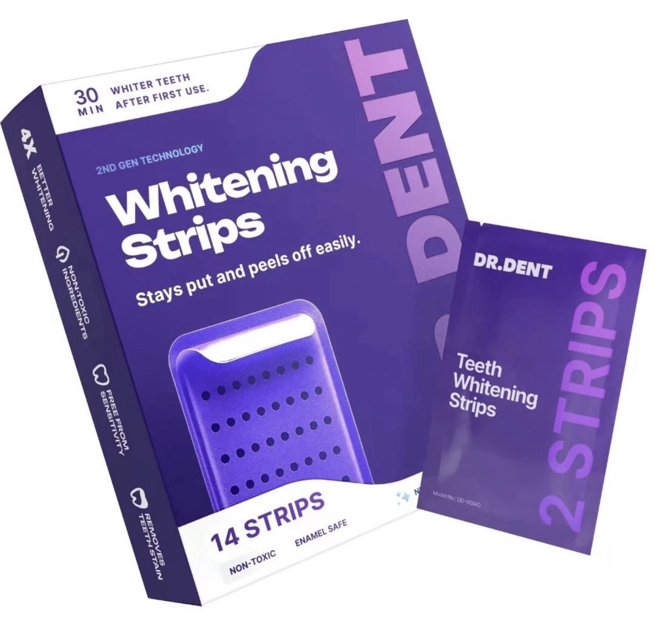 DR.DENT Purple Teeth Whitening Strips 14Ct Peroxide Free
