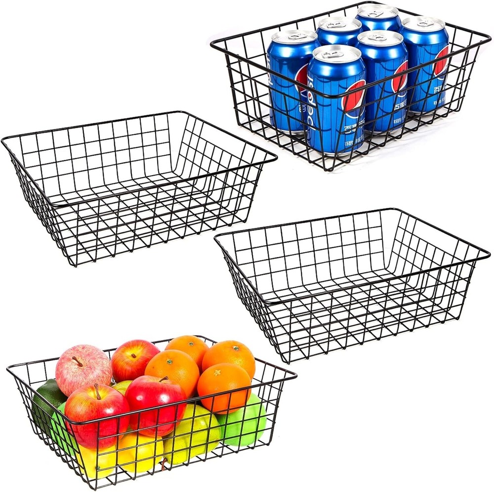 4 Pack Black Wire Baskets - Pantry Storage & Organization Solution